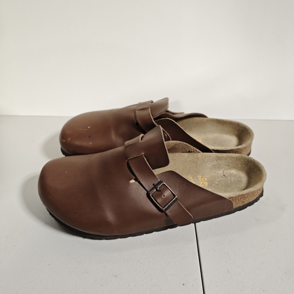 Birkenstock Boston Super Sandals Shoes Mens Size 9 Brown Leather Slip On Clogs